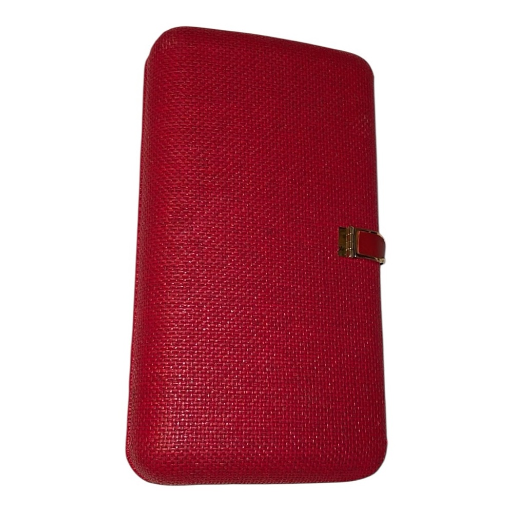 Banana Republic Red Hard Shell Clutch Evening Bag Gold Tone Closure - Picture 5 of 10